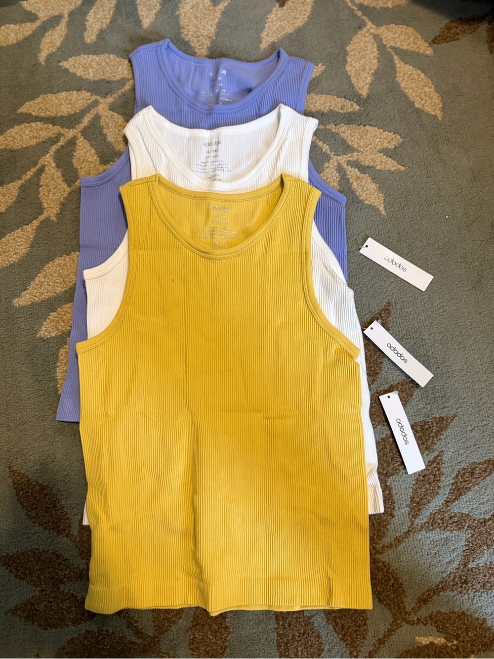 ODODOS 3 Pack Ribbed Tank Tops Yellow White Purple XL/XXL NWT